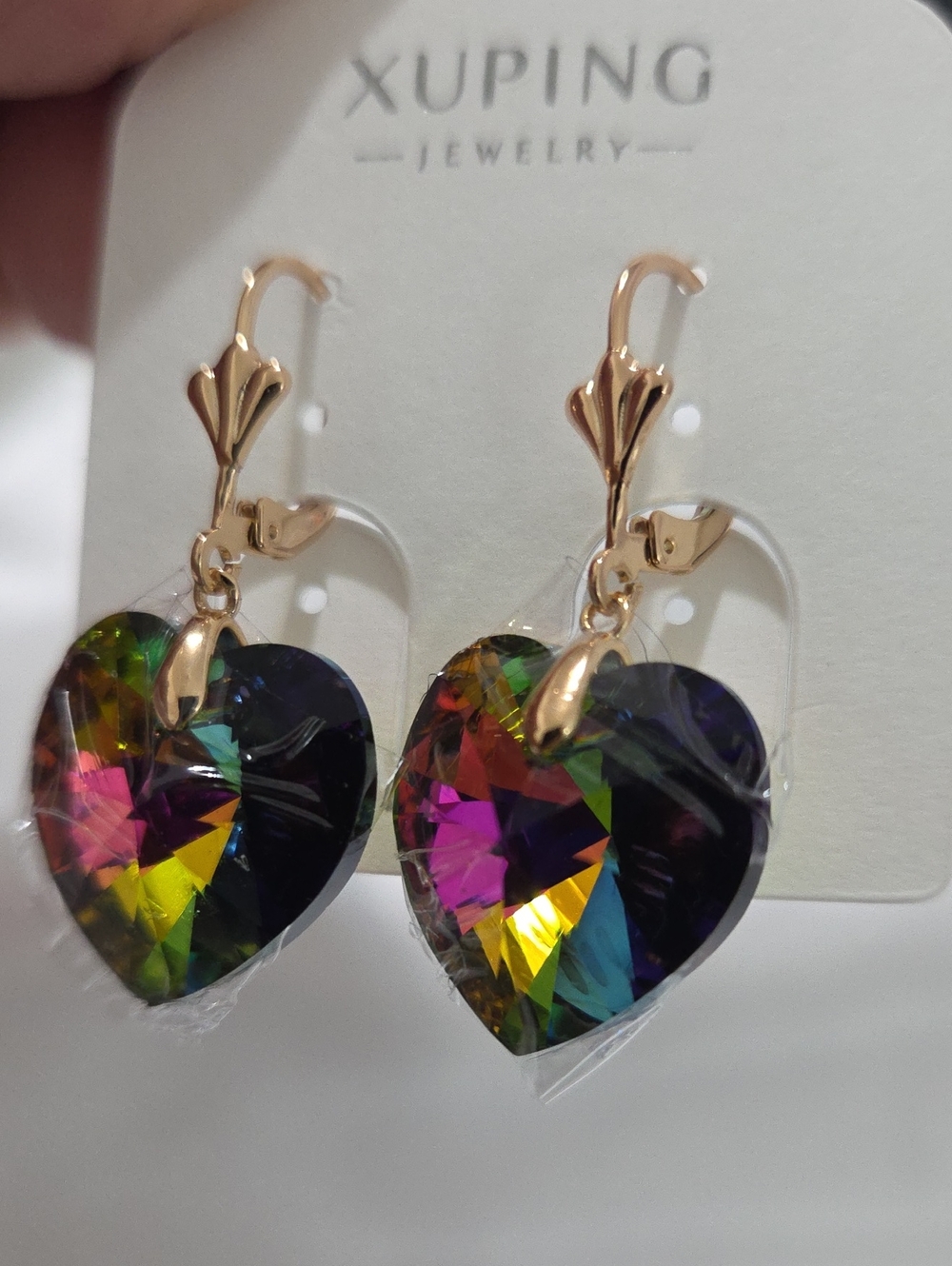14k Laminated Gold Multicolor Heart Dangle Earrings